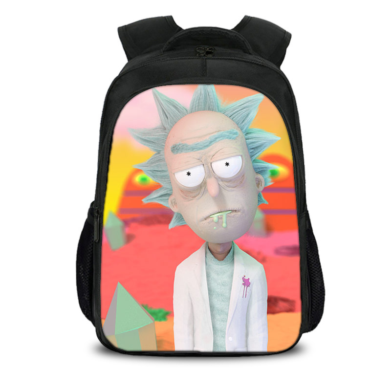 16″Rick And Morty Backpack School Bag Black - Baganime