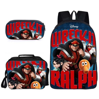 16″Wreck-It Ralph Backpack School Bag+Lunch Bag+Pencil Bag - Baganime