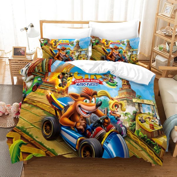 Crash Bandicoot Comfortable Bedding Three Piece Soft And Breathable Duvet Cover Baganime