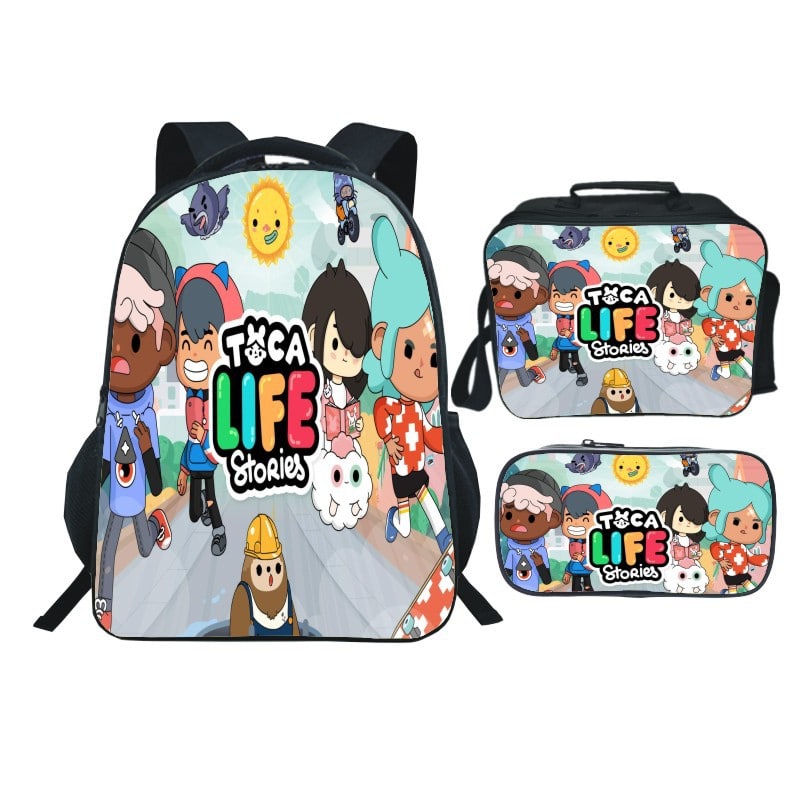 16 Inch Toca Life World Backpack School Bag+Lunch Bag+Pencil Bag - Baganime