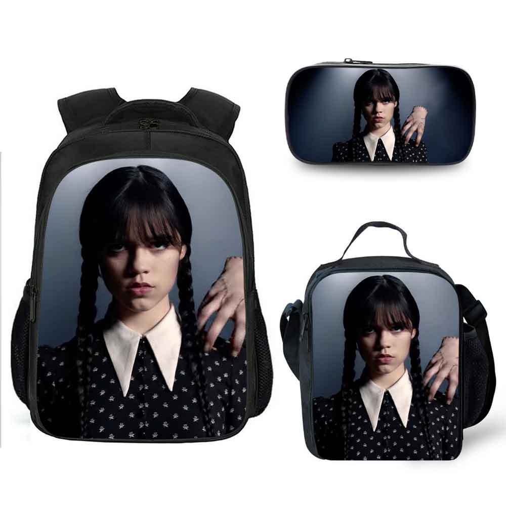 16 Inch Wednesday Addams Backpack School Bag+Lunch Bag+Pencil Bag ...