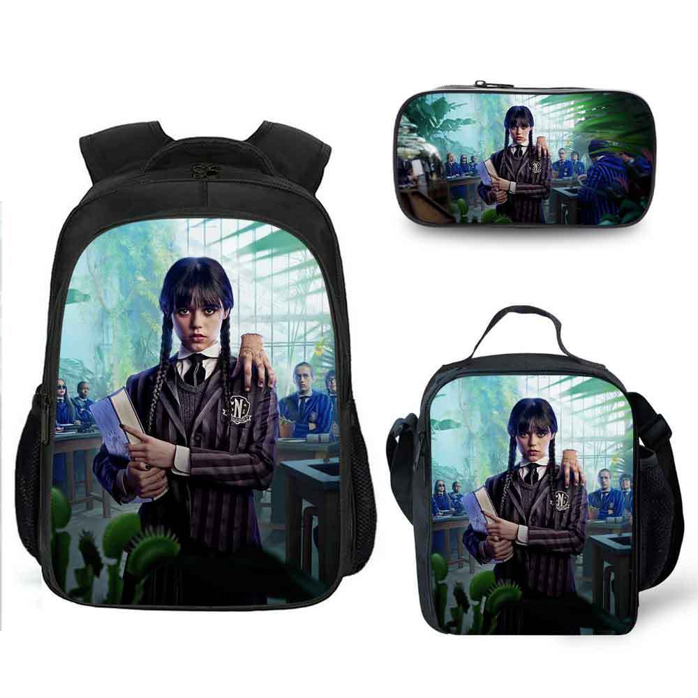 16 Inch Wednesday Addams Backpack School Bag+Lunch Bag+Pencil Bag ...